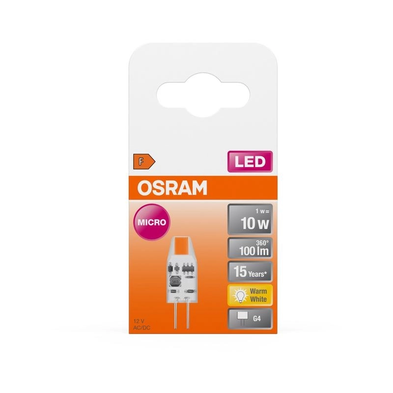 LED лампа Тип PIN MICRO 1W 100lm 2700K 12 V G4 Ra≥80 300°, недимируема - LEDVANCE LED PIN MICRO 12 V LED523098