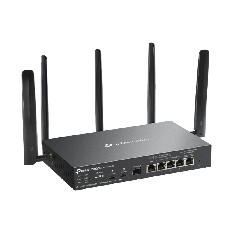 4G+ Cat6 AX3000 Gigabit VPN Gateway with 4-Port PoE+ TP-Link Omada ER706WP-4G