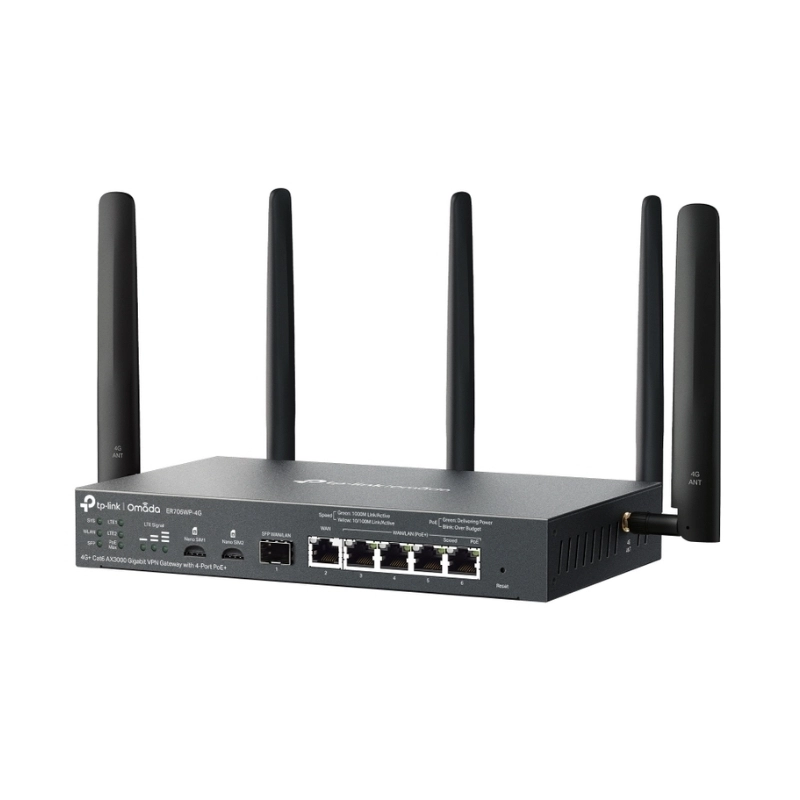 4G+ Cat6 AX3000 Gigabit VPN Gateway with 4-Port PoE+ TP-Link Omada ER706WP-4G
