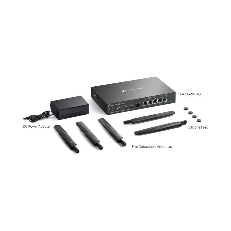 4G+ Cat6 AX3000 Gigabit VPN Gateway with 4-Port PoE+ TP-Link Omada ER706WP-4G