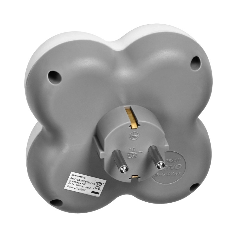 Адаптер за контакт 4x 2P+E Шуко 16A Бял/сив - Orno OR-AE-13240(GS)