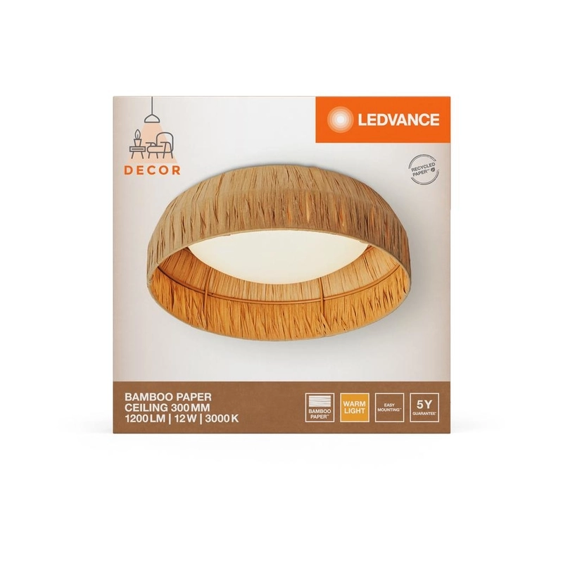 Декоративен осветител модел Bamboo Paper, за таван, 300, 12W, 400lm, 3000К, Ra>80, кафяв - LEDVANCE LED840706