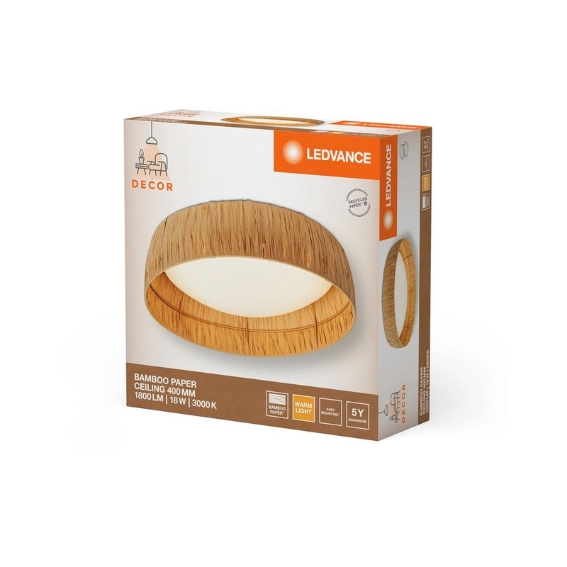 Декоративен осветител модел Bamboo Paper, за таван, 400mm, 18W, 750lm, 3000К, Ra>80, кафяв - LEDVANCE LED840720