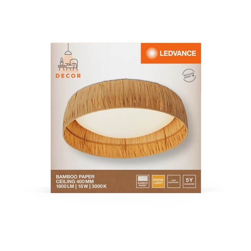 Декоративен осветител модел Bamboo Paper, за таван, 400mm, 18W, 750lm, 3000К, Ra>80, кафяв - LEDVANCE LED840720
