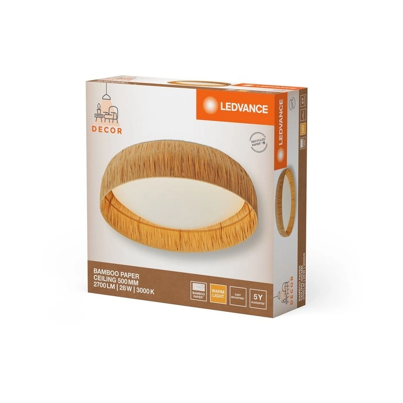 Декоративен осветител модел Bamboo Paper, за таван, 500, 28W, 1150lm, 3000К, Ra>80, кафяв - LEDVANCE LED840744