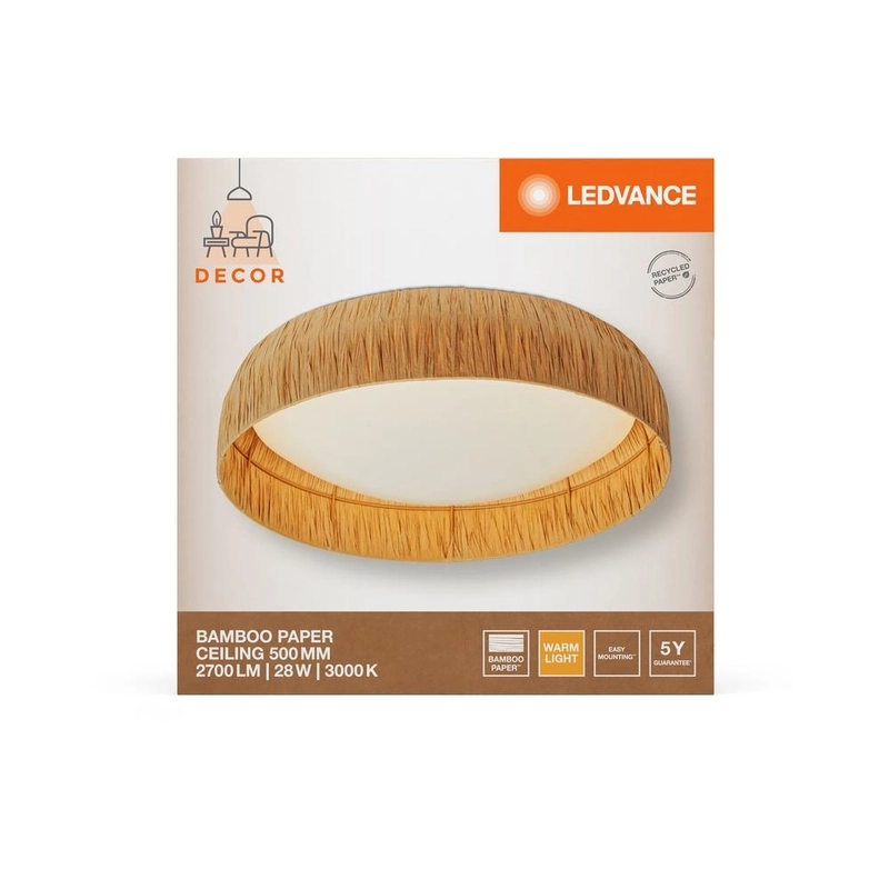 Декоративен осветител модел Bamboo Paper, за таван, 500, 28W, 1150lm, 3000К, Ra>80, кафяв - LEDVANCE LED840744
