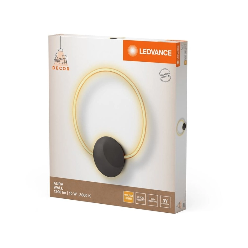 Декоративен осветител модел Aura, за стена,10W, 800lm, 3000К, Ra>80, клик с избиране - LEDVANCE LED842106