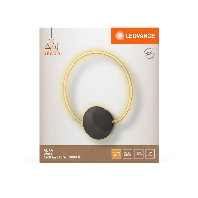 Декоративен осветител модел Aura, за стена,10W, 800lm, 3000К, Ra>80, клик с избиране - LEDVANCE LED842106