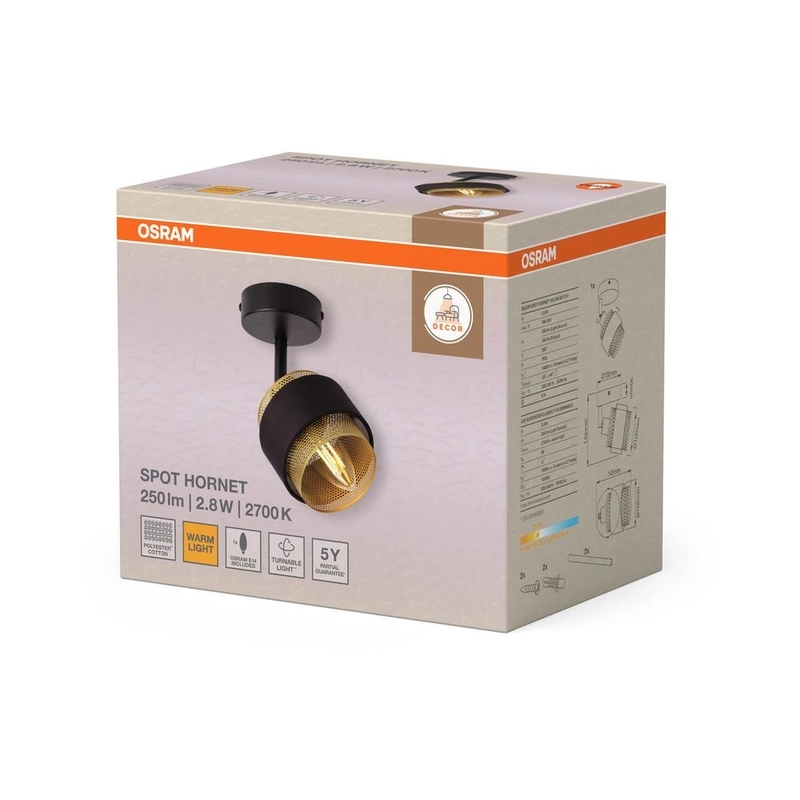 Декоративен осветител модел Spot Hornet, 1X2.8W 2700K, Ra>80, E14, черен, с вкл. димируема лампа - OSRAM LED847743