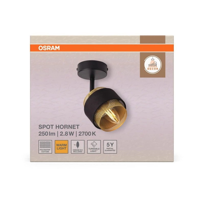 Декоративен осветител модел Spot Hornet, 1X2.8W 2700K, Ra>80, E14, черен, с вкл. димируема лампа - OSRAM LED847743