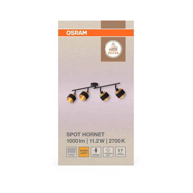Декоративен осветител модел Spot Hornet 4X2.8W, 2700K, Ra>80, E14, черен, с вкл. димируема лампа - OSRAM LED847804