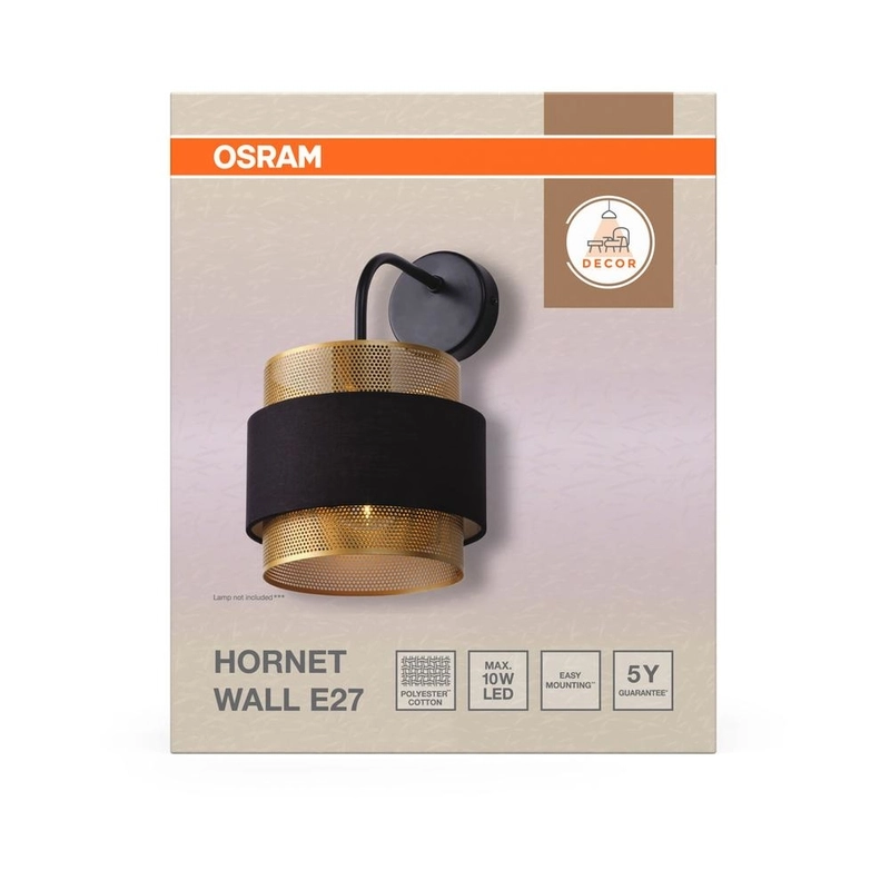 Декоративен осветител модел Hornet, за стена, 1XE27, черен - OSRAM LED847828