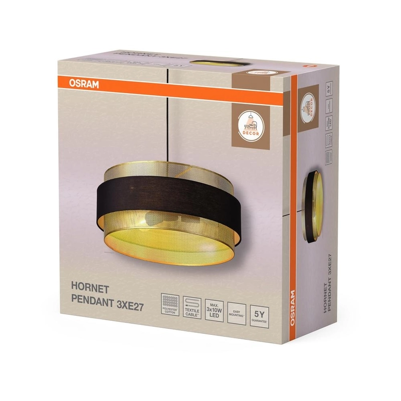 Декоративен осветител модел Hornet, висящ, 3XE27, черен - OSRAM LED847866
