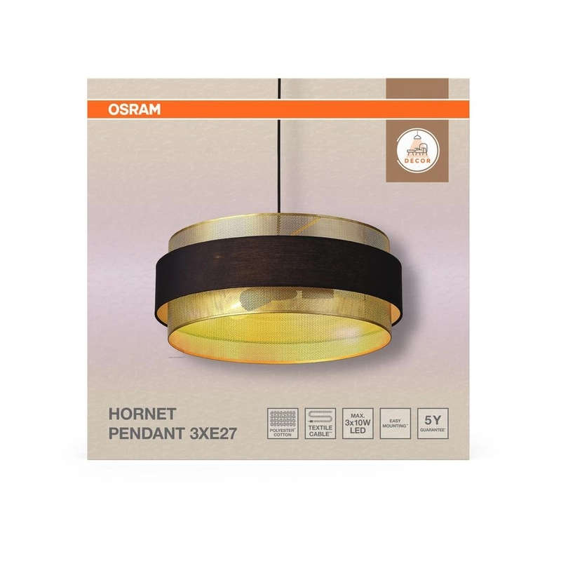 Декоративен осветител модел Hornet, висящ, 3XE27, черен - OSRAM LED847866
