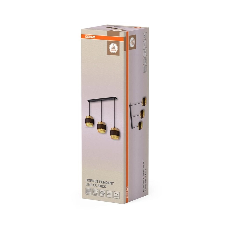 Декоративен осветител модел Hornet, линеен висящ, 3XE27, черен - OSRAM LED847880