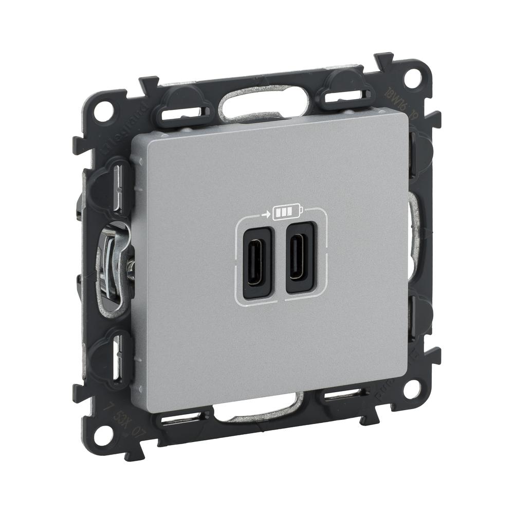 Розетка 2х USB тип C+C 5V 3A 15W за зареждане Алуминий - Legrand Valena Life 753307