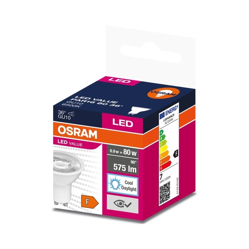 LED лампа, рефлекторна Тип PAR16 6,9W 575lm 6500K 220V GU10 Ra≥80 36°  недимируема - OSRAM LED VALUE PAR16 WHITE