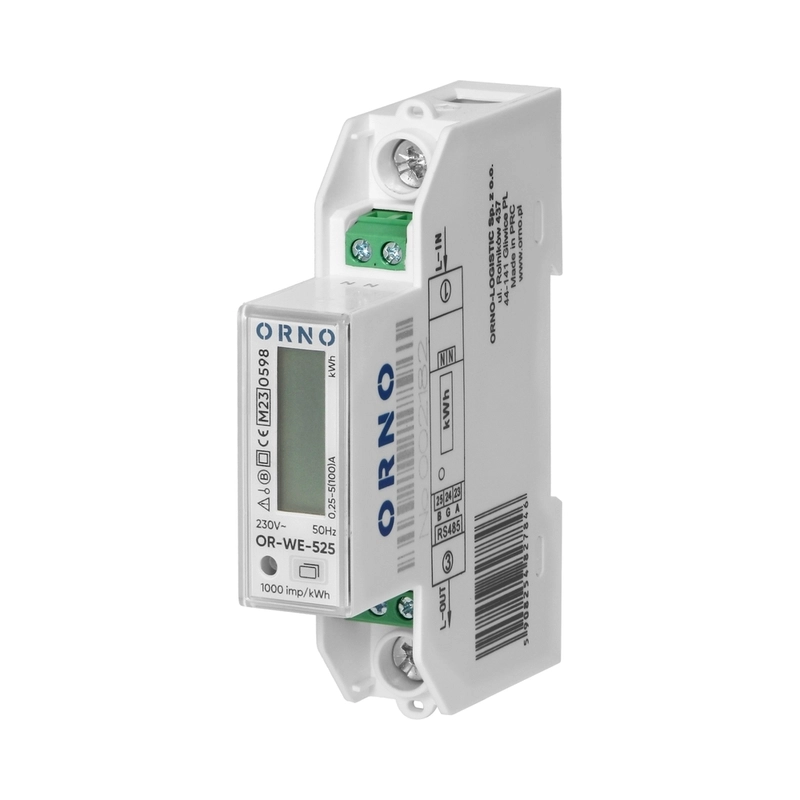 Монофазен електромер ДИРЕКТНО мерене, RS485 Modbus, мултитарифен DIN монтаж 1 мод, 100A, MID - Orno OR-WE-525
