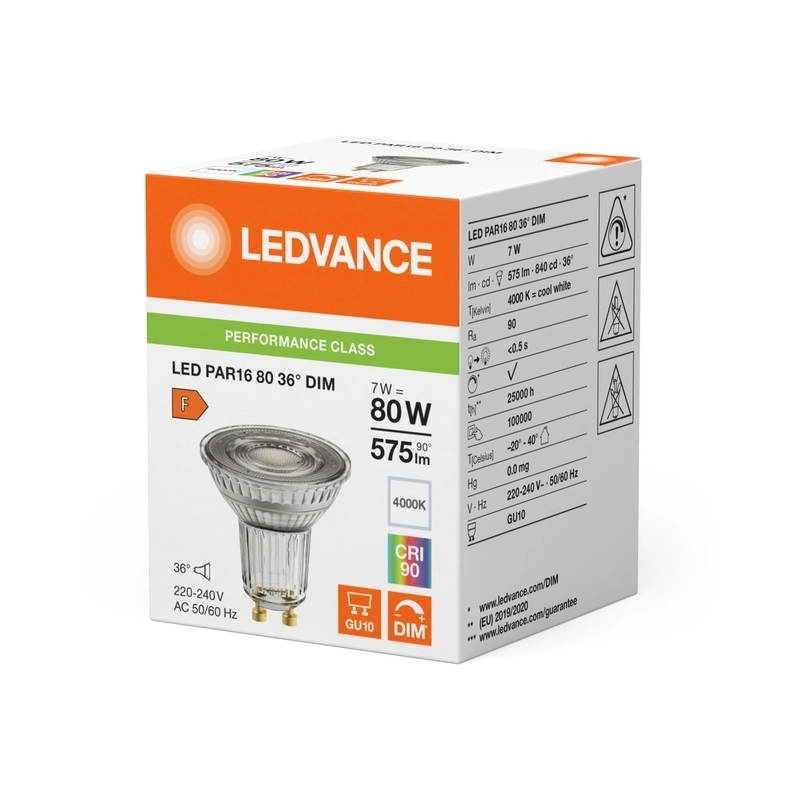 LED лампа тип PAR168036 DIM 7W 4000K Ra>90 GU10 P - LEDVANCE LED PAR16 DIM P