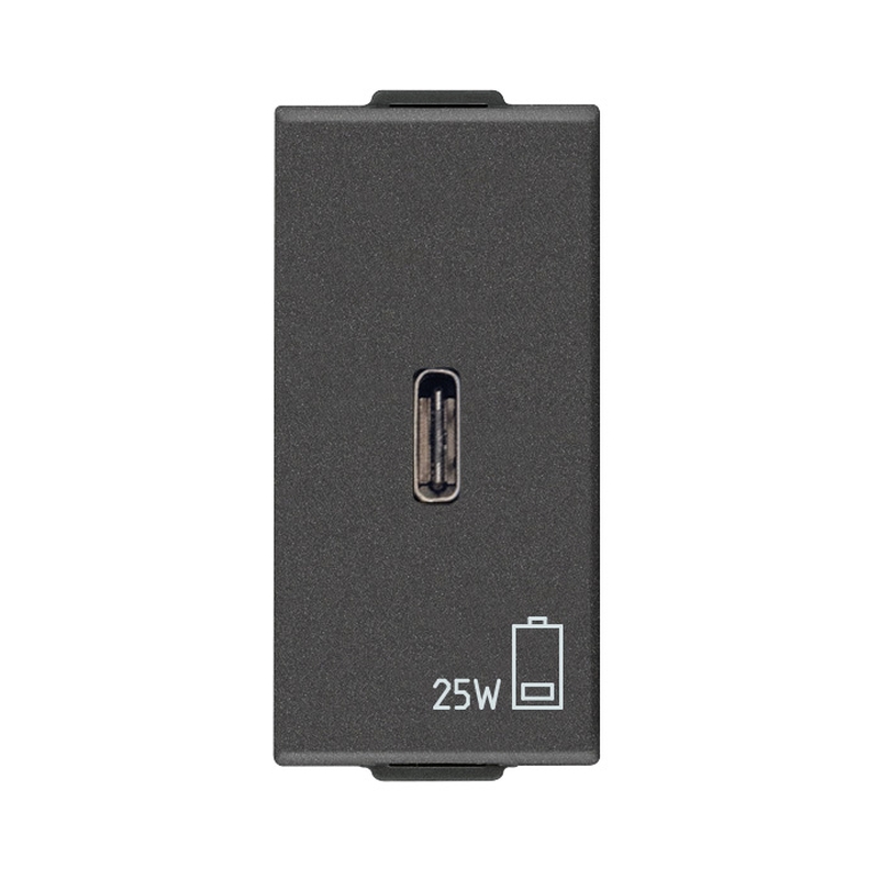 Розетка USB тип C Power Delivery 25W 1M Карбон мат  - VIMAR Neve Up 09292.C.25.CM