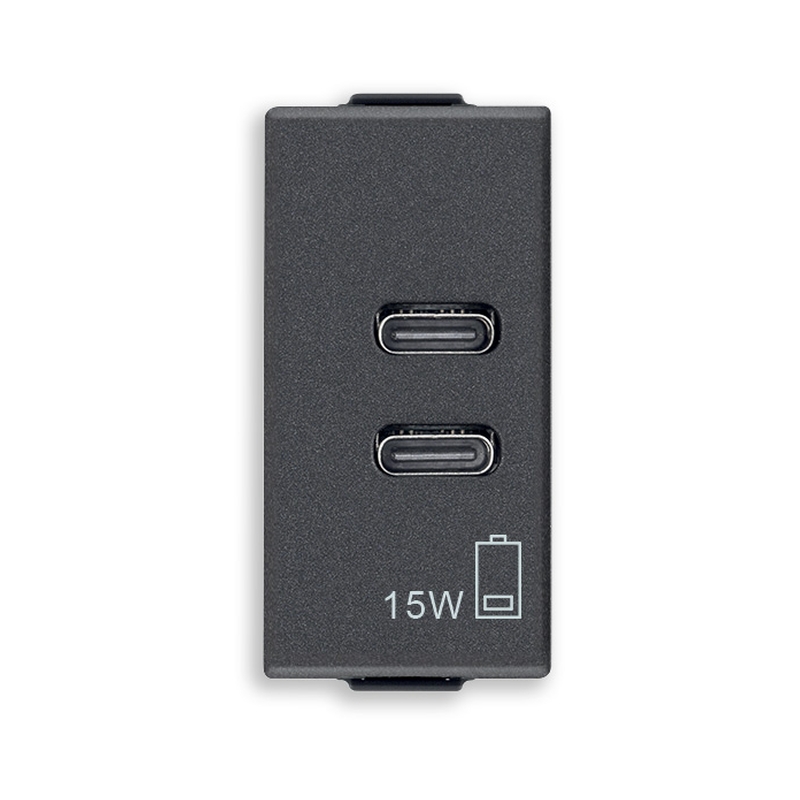 Розетка 2x USB тип C+C 15W 5V 1M Карбон мат  - VIMAR Neve Up 09292.CC.CM