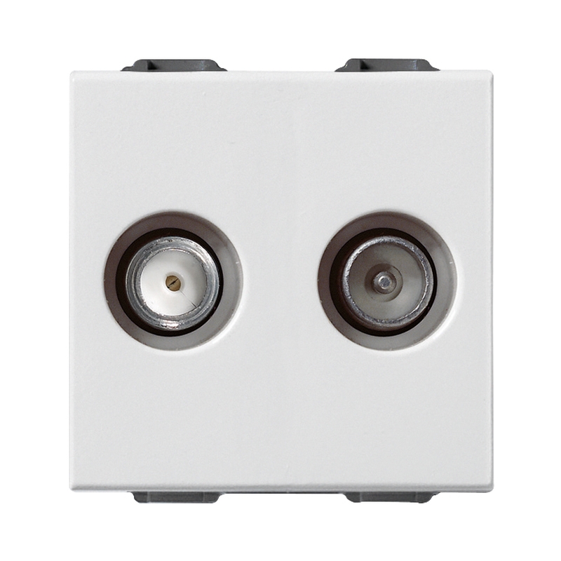 TV розетка коаксиална двойна мъжка и F-тип 1dB 2M Бял  - VIMAR Neve Up 09302.01