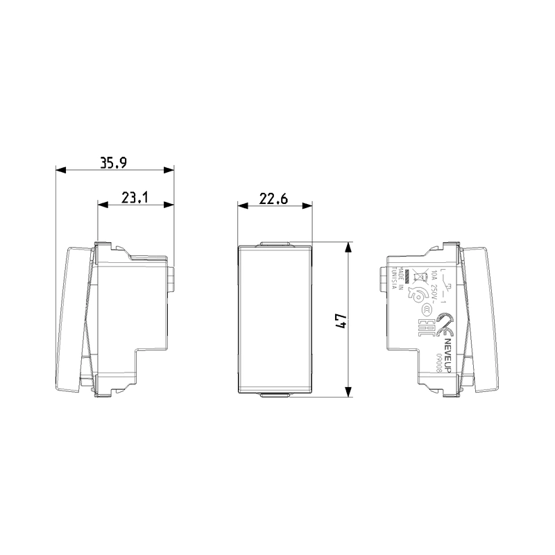 Бутон 10A 1M Карбон мат  - VIMAR Neve Up 09008.CM