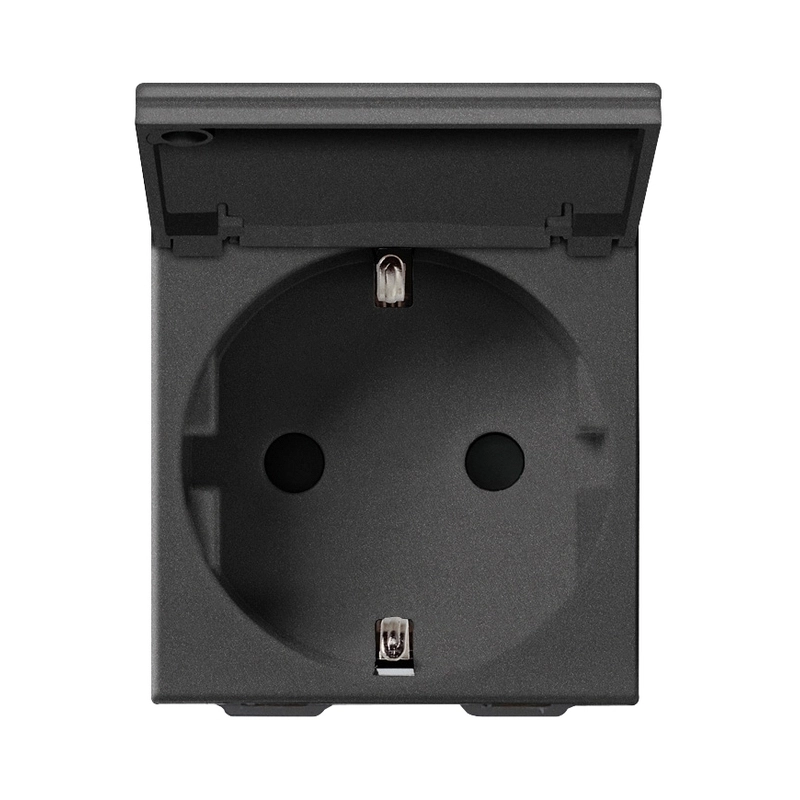 Контакт Шуко с капак 2P+E 16A 2M SICURY защита Карбон мат  - VIMAR Neve Up 09208.C.CM