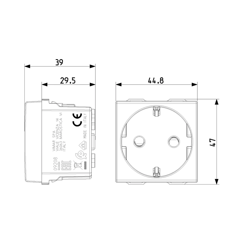 Контакт Шуко 2P+E 16A 2M SICURY защита Карбон мат  - VIMAR Neve Up 09208.CM