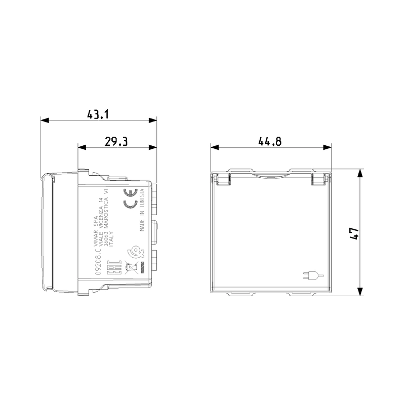 Контакт Шуко с капак 2P+E 16A 2M SICURY защита Бял  - VIMAR Neve Up 09208.C