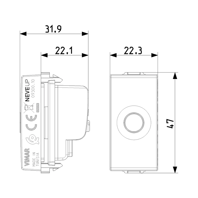 TV розетка коаксиална мъжка преходна 10dB 1M Карбон мат  - VIMAR Neve Up 09300.10.CM