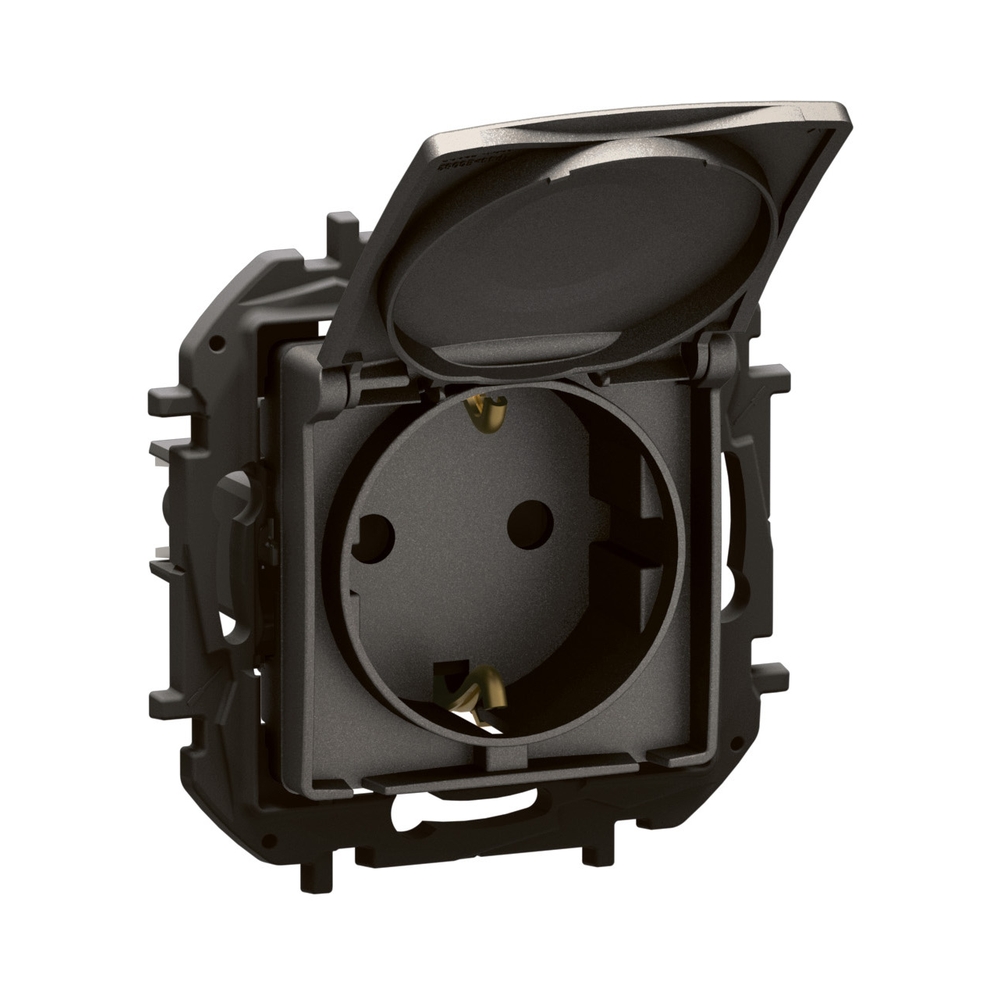 Контакт Шуко 2P+E 16A с капак детска защита и винтови клеми Сив  - Legrand Niloe New NP3129MG