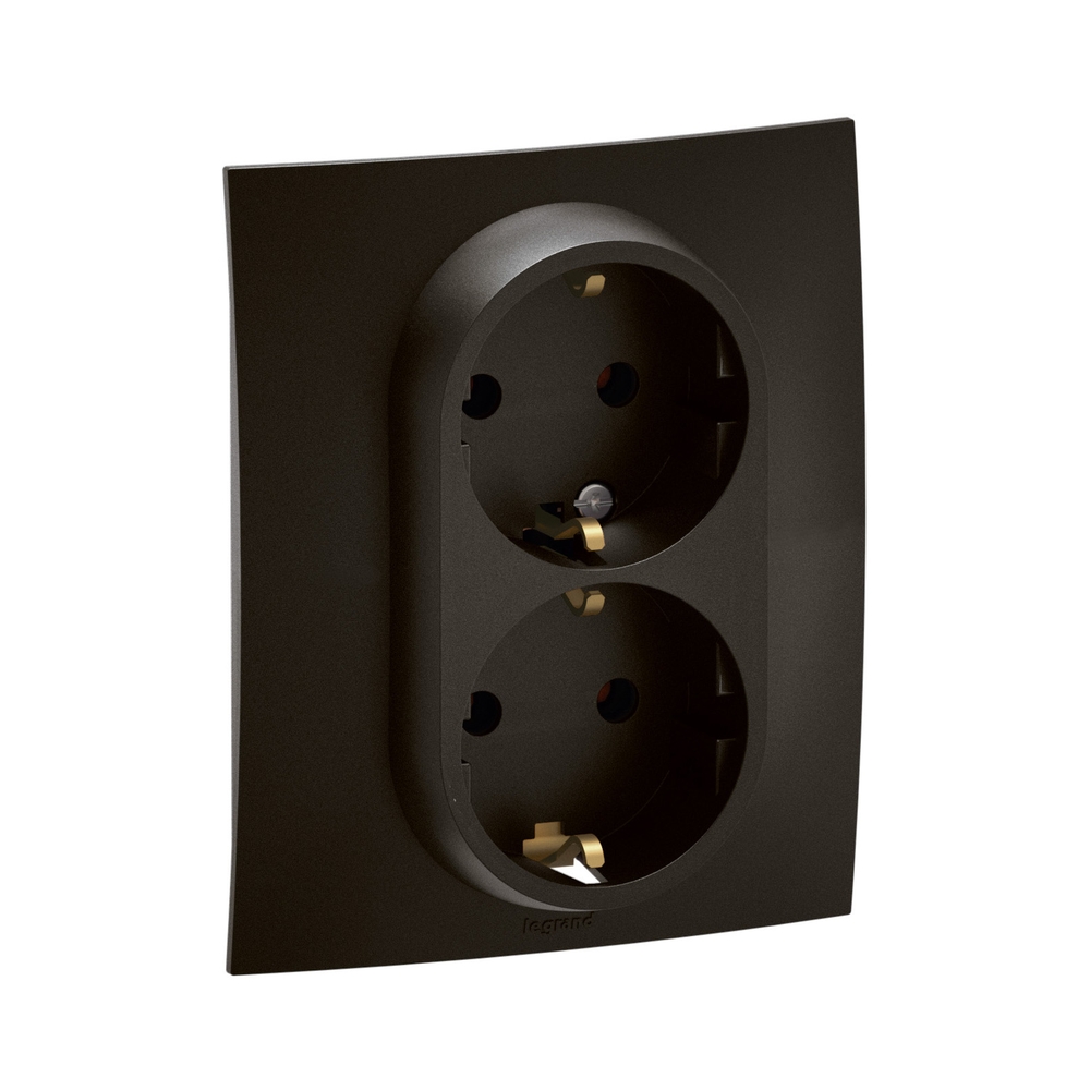 Контакт Шуко двоен 2x 2P+E 16A автоматични клеми с рамка Черен  - Legrand Niloe New NP3131BK