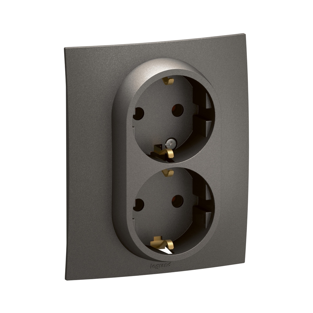 Контакт Шуко двоен 2x 2P+E 16A автоматични клеми с рамка Сив  - Legrand Niloe New NP3131MG