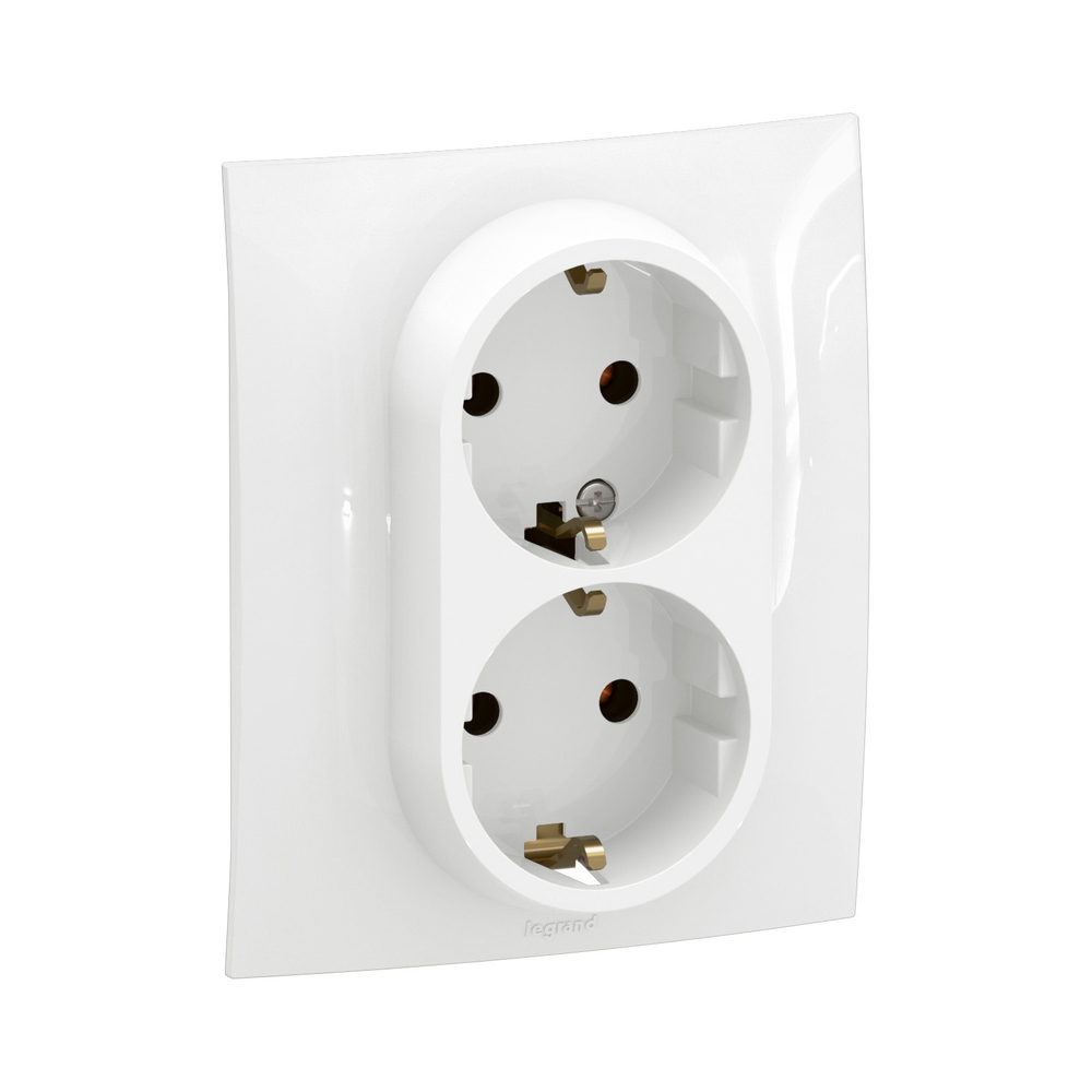 Контакт Шуко двоен 2x 2P+E 16A автоматични клеми с рамка Бял  - Legrand Niloe New NP3131WH