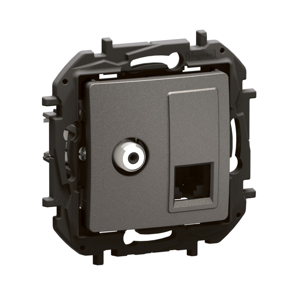 Розетка TV F-тип+RJ45 UTP cat.6 Сив  - Legrand Niloe New NP493MG