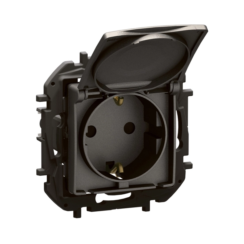 Контакт Шуко 2P+E 16A с капак детска защита и винтови клеми Сив  - Legrand Niloe New NP3129MG