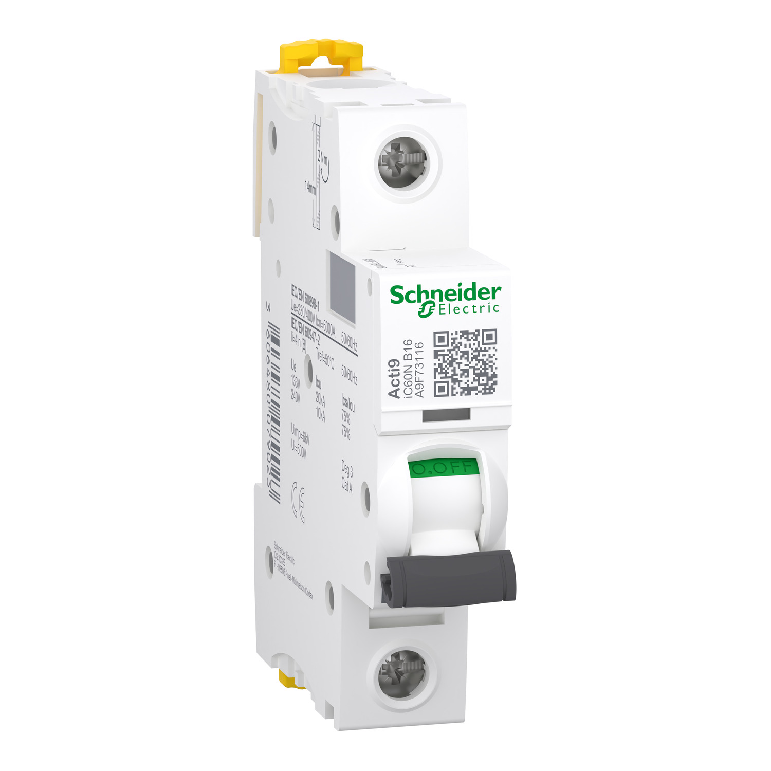 Миниатюрен автоматичен прекъсвач - 1P - 16A - крива B - SCHNEIDER ELECTRIC Acti 9 iC60 A9F73116