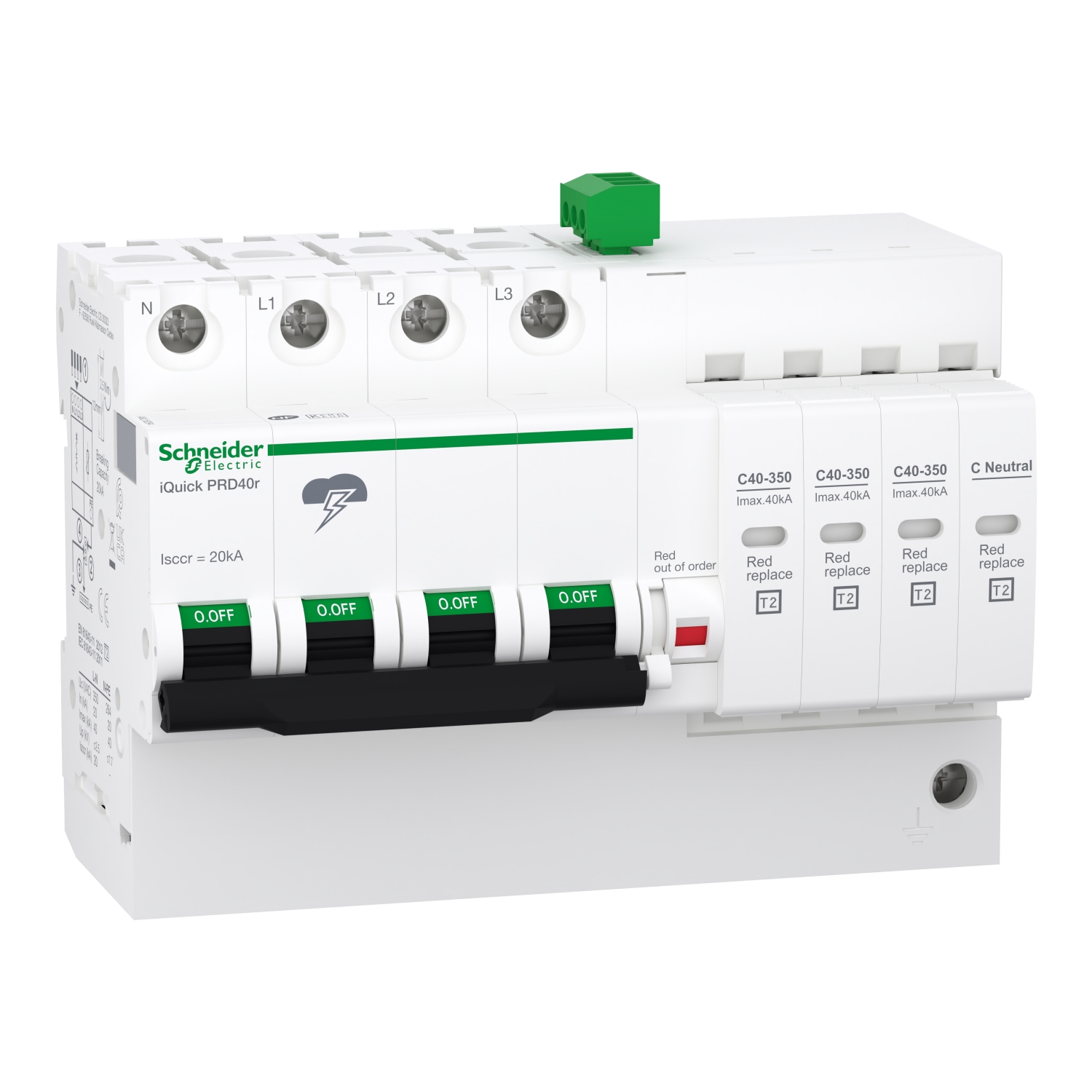 iQuick PRD40r катоден отводител-3 полюса + N - 350V - с дистанционна комуникация - SCHNEIDER ELECTRIC Acti 9 iQuick-PF, iQuick-PRD A9L16294