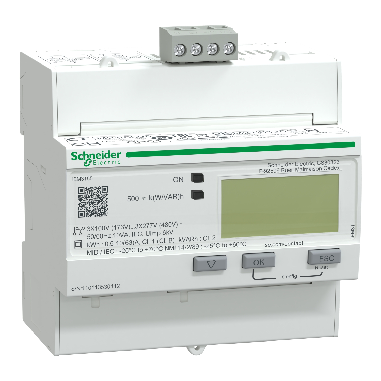 Трифазен електромер kWh 63A MODBUS MID - SCHNEIDER ELECTRIC iEM3000 series A9MEM3155