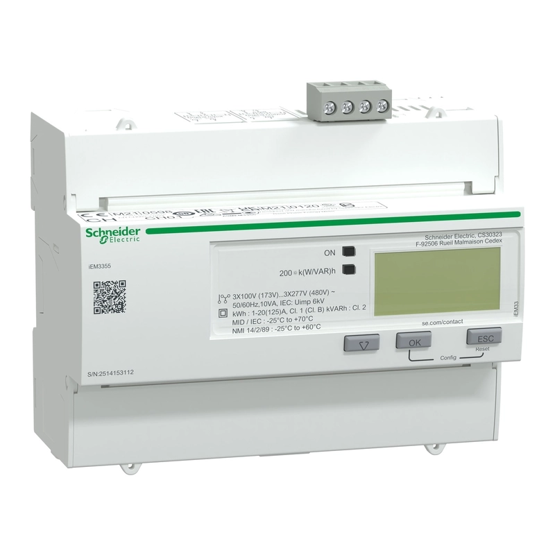 Трифазен електромер kWh 125 A MODBUS MID - SCHNEIDER ELECTRIC iEM3000 series A9MEM3355