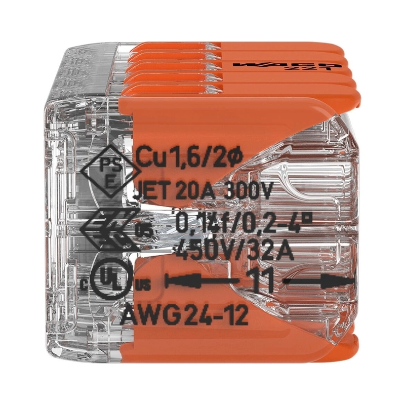 Бърза връзка Compact, за всички видове проводници отваряема 10x0,2 до 4 mm2 32A - Wago 221-420
