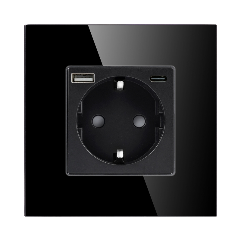 Контакт ШУКО 2P+E 16A + USB тип A+C 3A 15W скрит монтаж Черен - ORNO OR-AE-13308(GS)/B