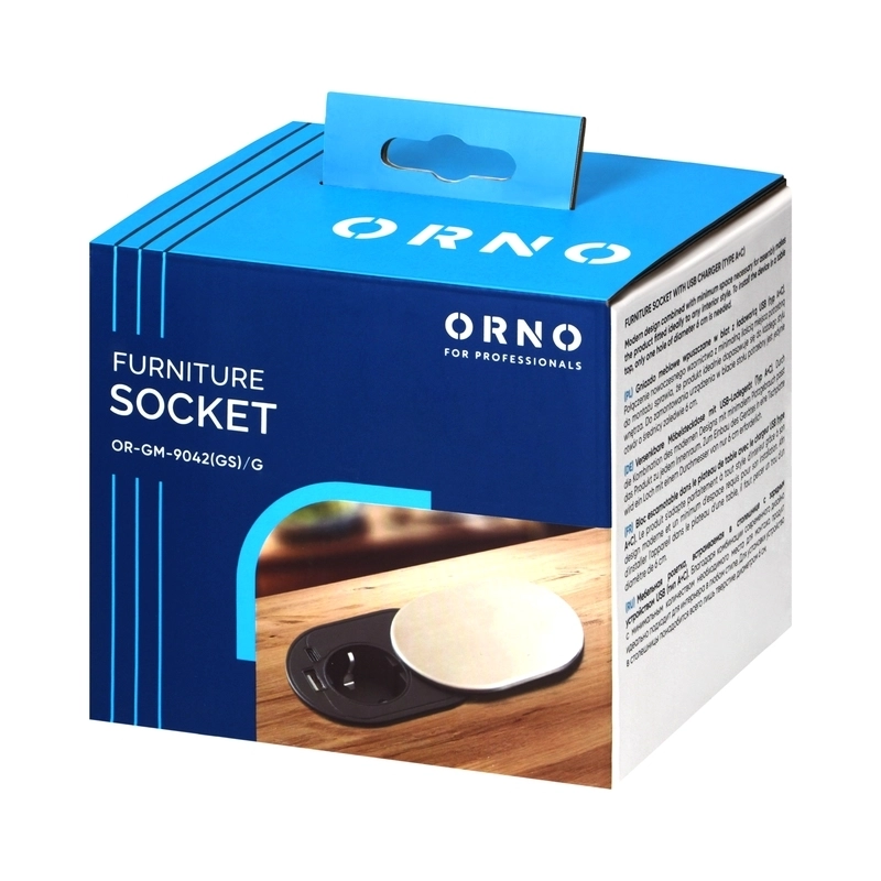 Модул за вграждане в мебел 2P+E Шуко в отвор Ø60mm и 2x USB A+C max 20W с кабел 1.9m Алуминий - ORNO OR-GM-9042(GS)/G