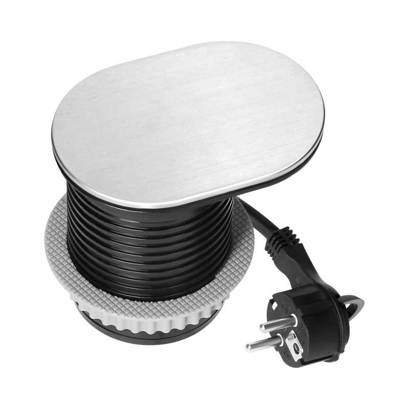 Модул за вграждане в мебел 2P+E Шуко в отвор Ø60mm и 2x USB A+C max 20W с кабел 1.9m Алуминий - ORNO OR-GM-9042(GS)/G