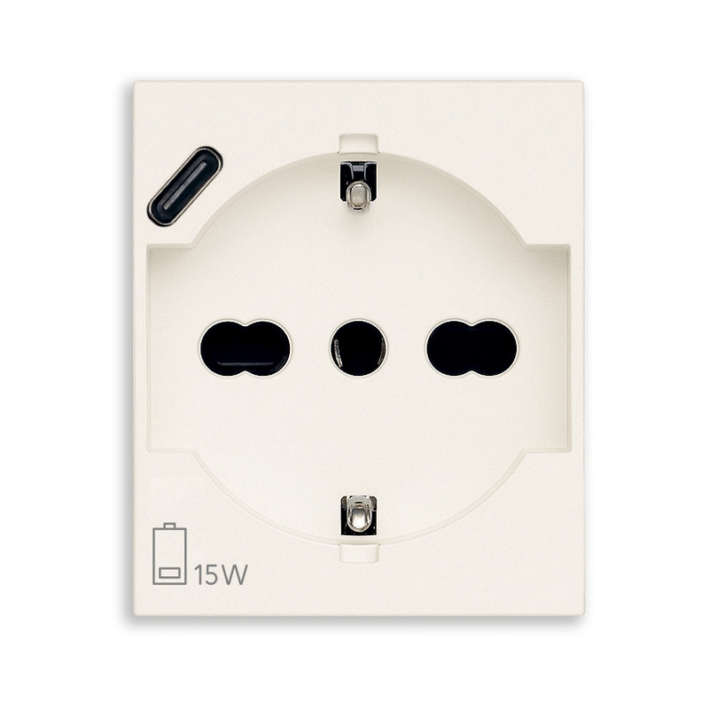 Контакт Шуко/итал. стандарт 2P+E 16A и USB тип C 15W 3A 5V 2M SICURY защита White  - VIMAR LINEA 30210.USBB