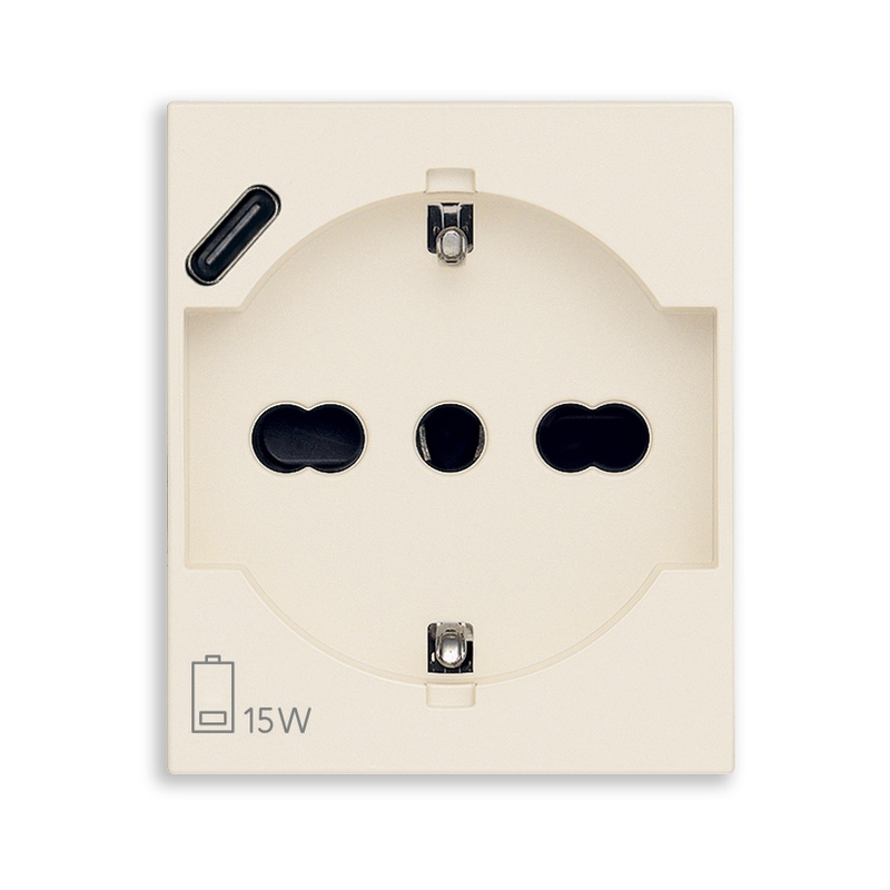 Контакт Шуко/итал. стандарт 2P+E 16A и USB тип C 15W 3A 5V 2M SICURY защита Canvas  - VIMAR LINEA 30210.USBC