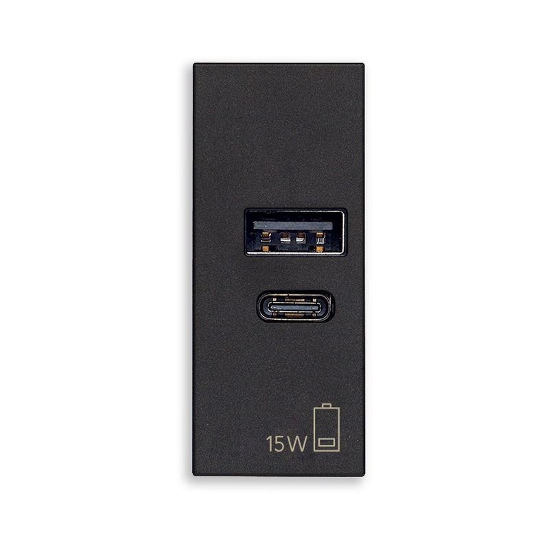 Розетка 2x USB тип A+C 15W 5V 1M Black  - VIMAR LINEA 30292.AC15G