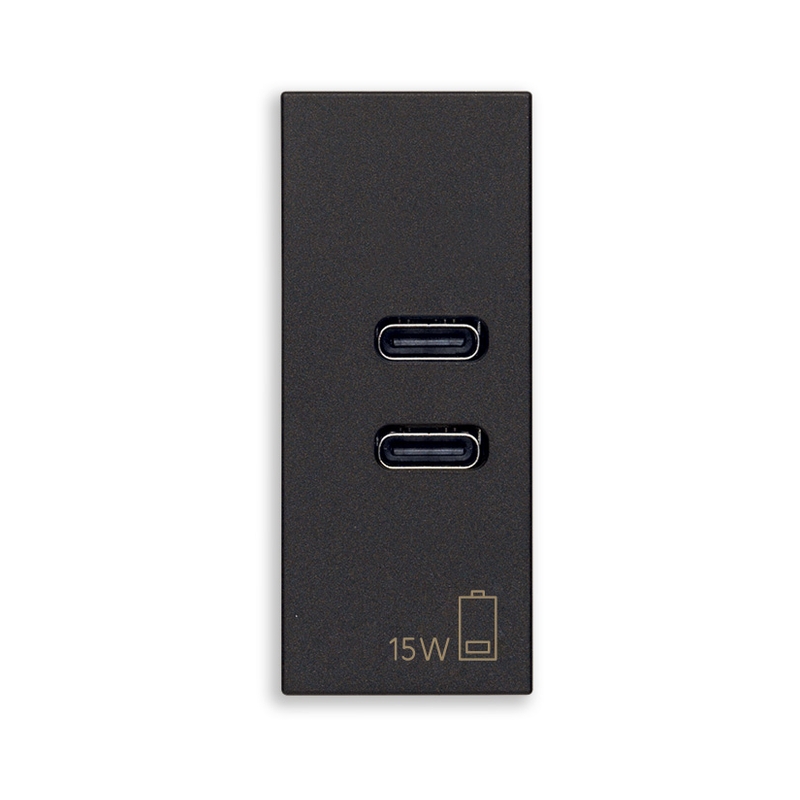 Розетка 2x USB тип C+C 15W 5V 1M Black  - VIMAR LINEA 30292.CCG