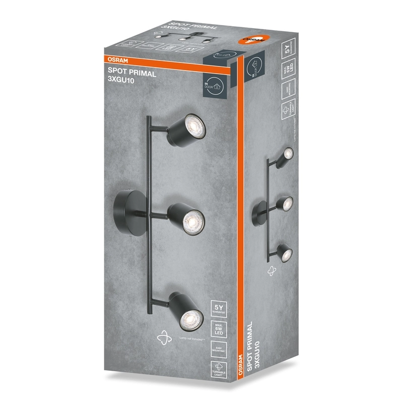 Декоративен спот прожектор PRIMAL 3XGU10, черен - OSRAM